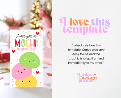 Editable Happy Valentine's Day Gift Tag, Pink Red Heart Mochi Tag, I Love You So Mochi Valentine Tag, School Valentine Tag, Instant Download