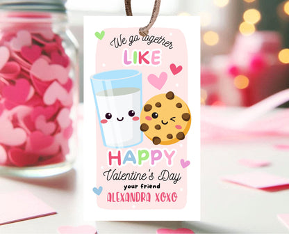 Editable Cookie Valentine Gift Tag, Cookie Valentine Gift Tags, School Valentine Cards, Printable, Milk and Cookies Tag, Instant Download
