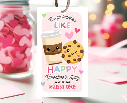 Editable Cookie Valentine Gift Tag, Cookie Valentine Gift Tags, School Valentine Cards, Printable, Coffee and Cookies Tag, Instant Download
