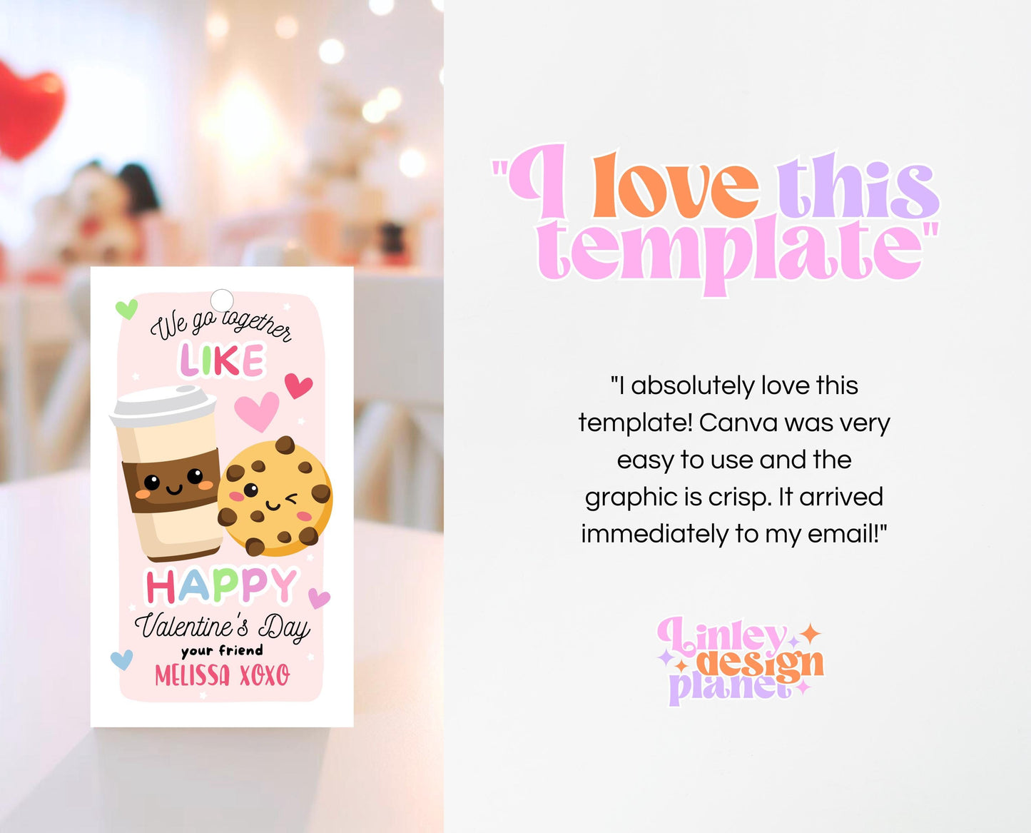 Editable Cookie Valentine Gift Tag, Cookie Valentine Gift Tags, School Valentine Cards, Printable, Coffee and Cookies Tag, Instant Download
