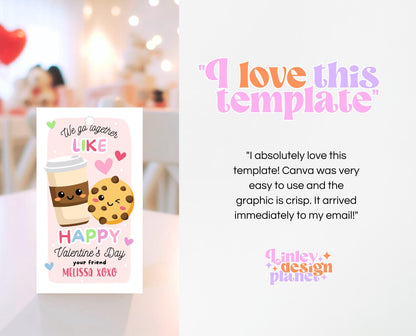 Editable Cookie Valentine Gift Tag, Cookie Valentine Gift Tags, School Valentine Cards, Printable, Coffee and Cookies Tag, Instant Download