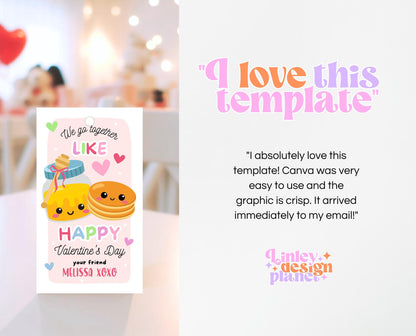Editable Pancakes Valentine Gift Tag, Valentine Gift Tags, School Valentine Cards, Printable, Pancakes and Honey Gift Tag, Instant Download