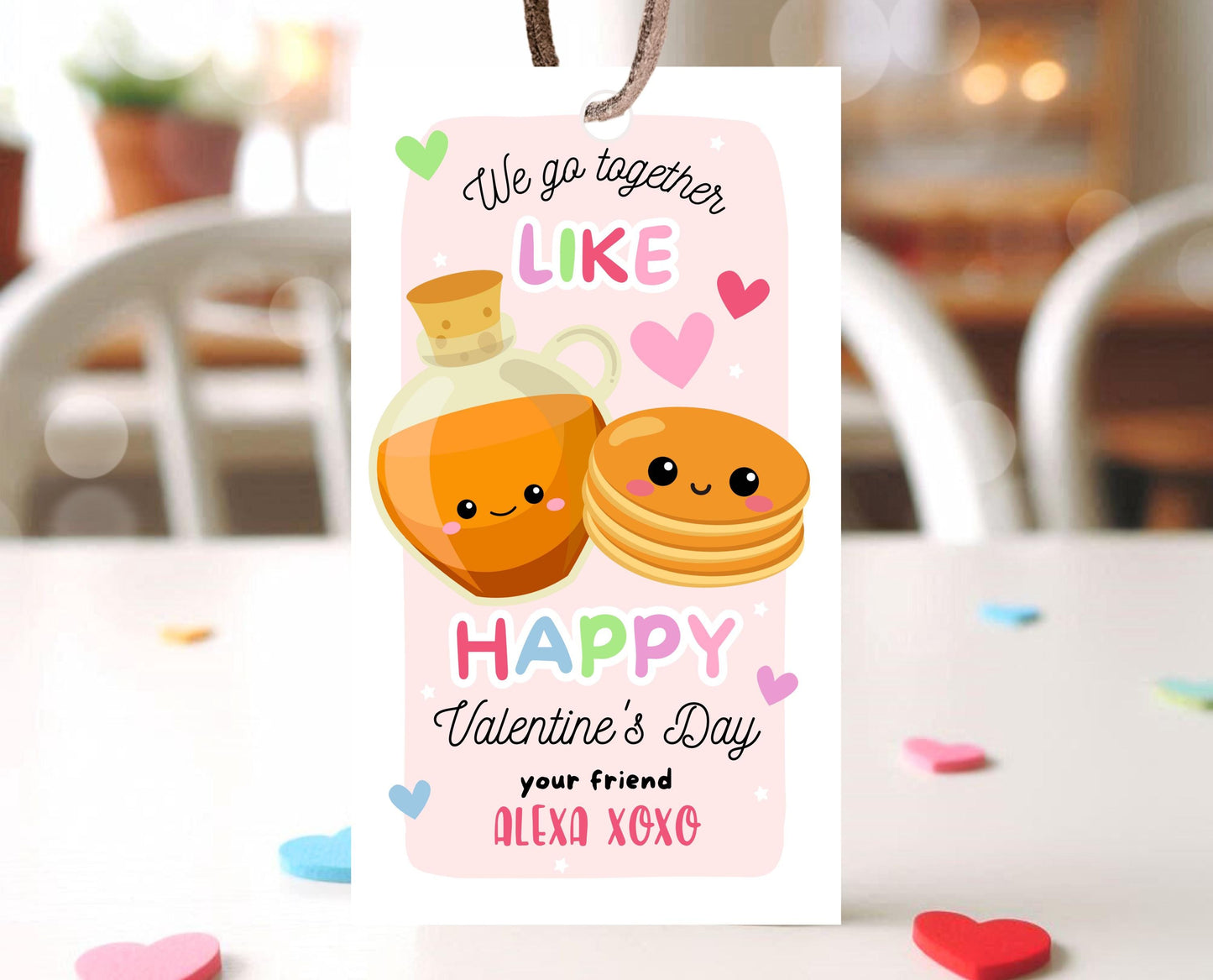 Editable Pancakes Valentine Gift Tag, Valentine Gift Tags, School Valentine Cards, Printable, Pancakes and Syrup Gift Tag, Instant Download
