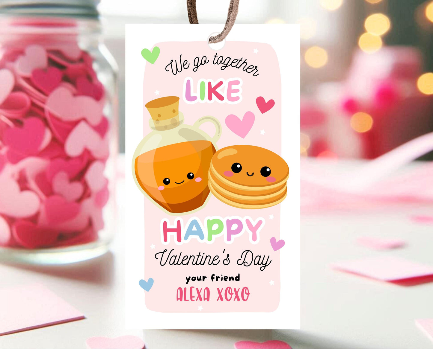 Editable Pancakes Valentine Gift Tag, Valentine Gift Tags, School Valentine Cards, Printable, Pancakes and Syrup Gift Tag, Instant Download