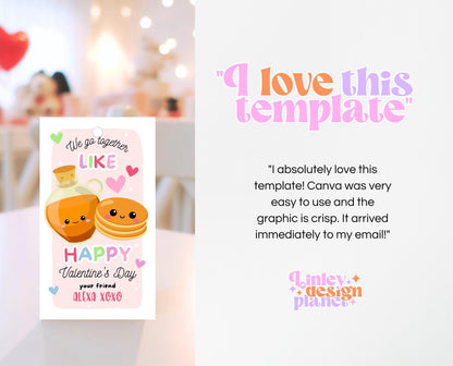 Editable Pancakes Valentine Gift Tag, Valentine Gift Tags, School Valentine Cards, Printable, Pancakes and Syrup Gift Tag, Instant Download