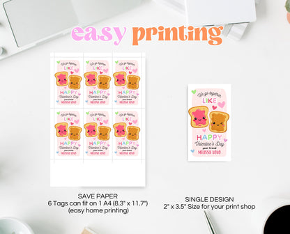 Editable Valentine Gift Tag, Valentine Peanut Butter Jelly Sandwich Gift Tags, School Valentine Cards, Printable Gift Tag, Instant Download