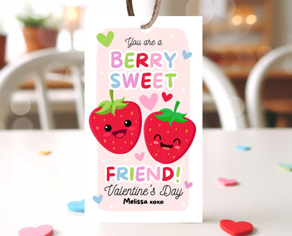 Editable Strawberry Valentines Gift Tag, Valentine You Are A Berry Sweet, Friend Tag Valentines, Fruit, Classroom Gift Tag, Instant Download