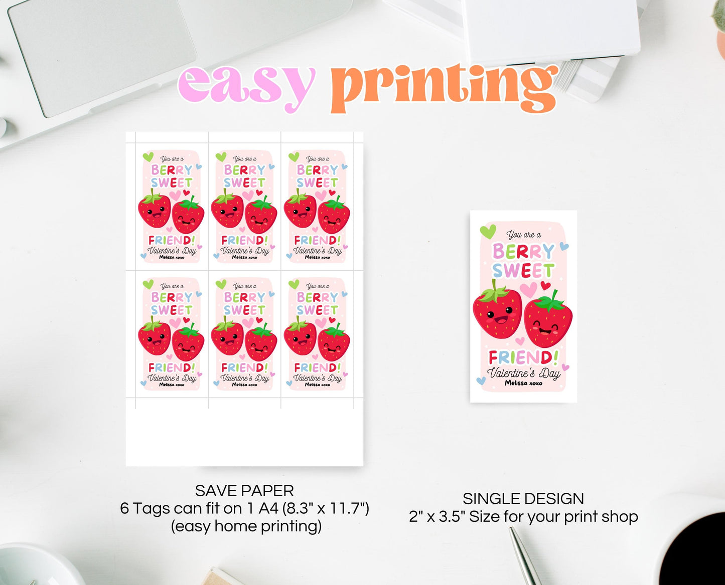 Editable Strawberry Valentines Gift Tag, Valentine You Are A Berry Sweet, Friend Tag Valentines, Fruit, Classroom Gift Tag, Instant Download