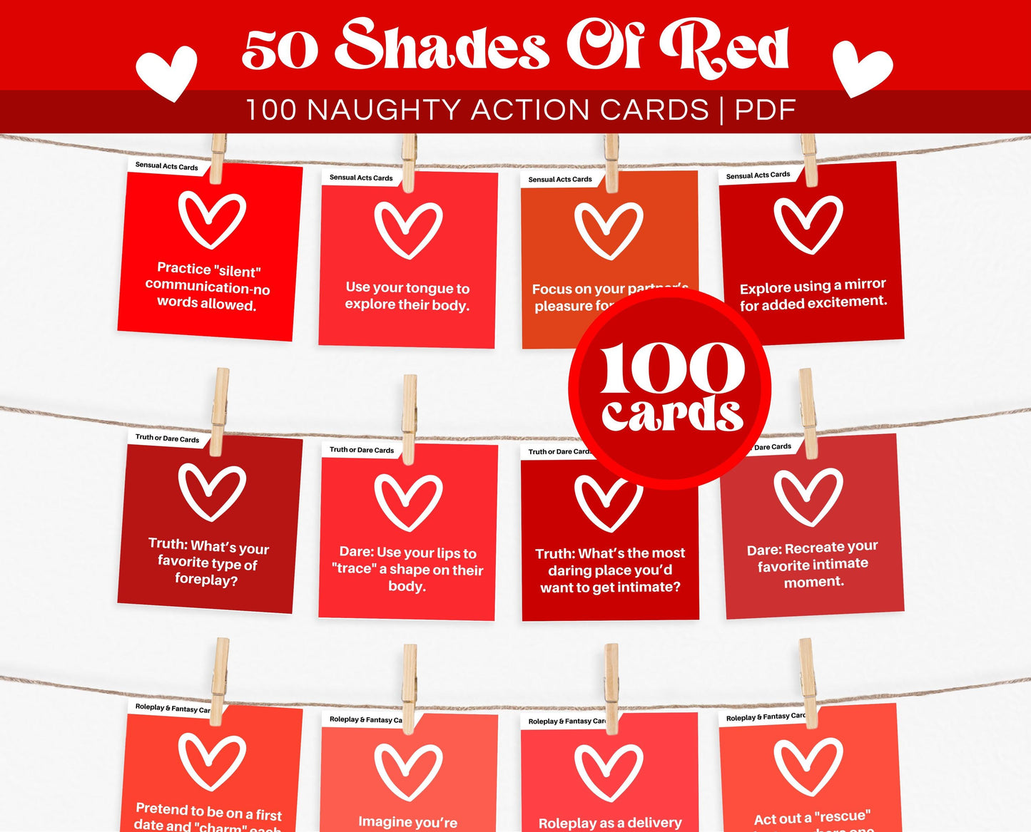 Couple Naughty Action Cards, Dirty Challenges Cards, Date Night Cards, Anniversary Gift, Valentines Games, 50 Shades Of Red, Gift For Him