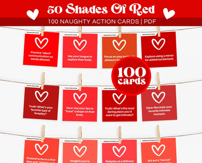 Couple Naughty Action Cards, Dirty Challenges Cards, Date Night Cards, Anniversary Gift, Valentines Games, 50 Shades Of Red, Gift For Him