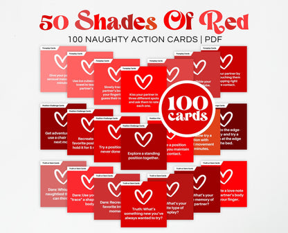 Couple Naughty Action Cards, Dirty Challenges Cards, Date Night Cards, Anniversary Gift, Valentines Games, 50 Shades Of Red, Gift For Him