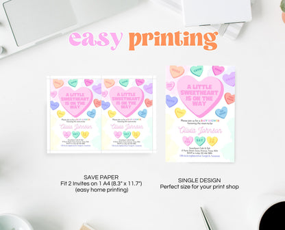 Editable Sweetheart Baby Shower Invitation, Conversation Hearts Theme Baby Shower, A Little Sweetheart Invite, Valentines Baby Shower, VDC01
