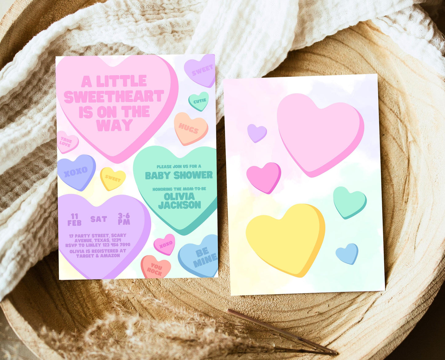 Editable Sweetheart Candy Baby Shower Invitation, Hearts Candy Theme Baby Shower, A Little Sweetheart Invite, Valentines Baby Shower, VDC01