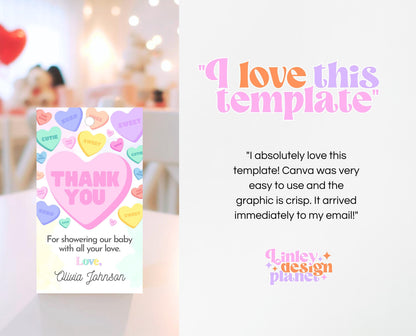 Editable Sweetheart Candy Favor Tag, Hearts Candy Theme Baby Shower, Little Sweetheart Thank You Tag, Valentines Baby Shower Gift Tag, VDC01
