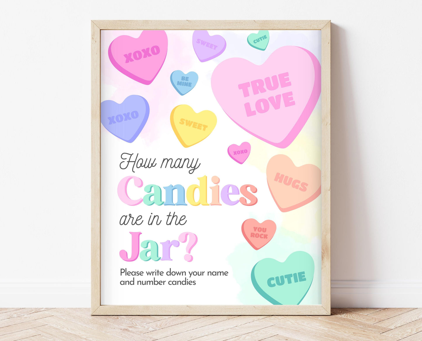 Editable Guess How Many Candies Sign, Hearts Candy Theme Baby Shower, Little Sweetheart Candy, Valentines Baby Shower Game, Printable, VDC01