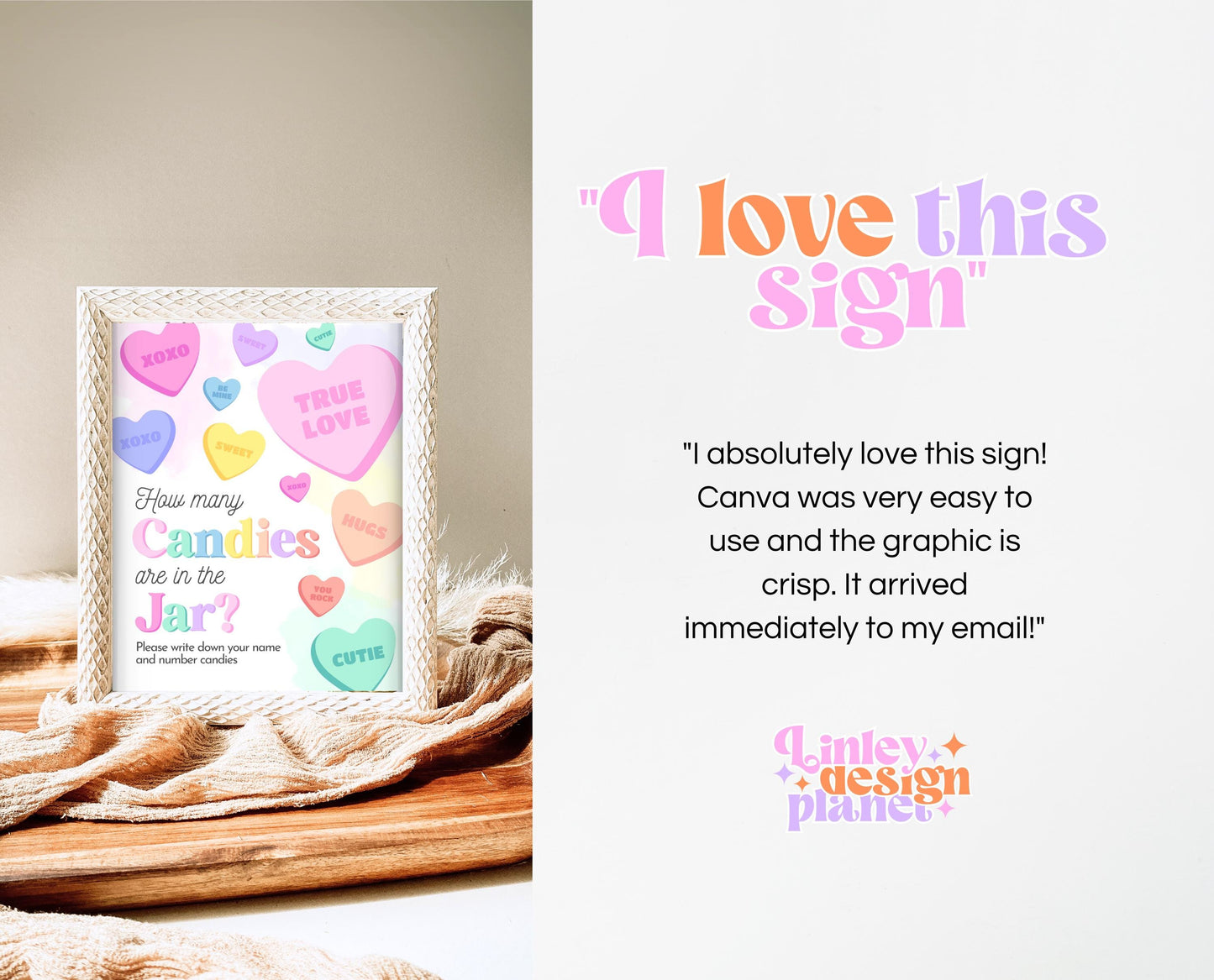 Editable Guess How Many Candies Sign, Hearts Candy Theme Baby Shower, Little Sweetheart Candy, Valentines Baby Shower Game, Printable, VDC01
