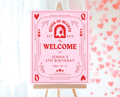 Editable Queen Of Hearts Birthday Welcome Sign, Valentine's Birthday Sign, Pink Red Birthday Welcome Poster, Download, Queen Card, VDC03