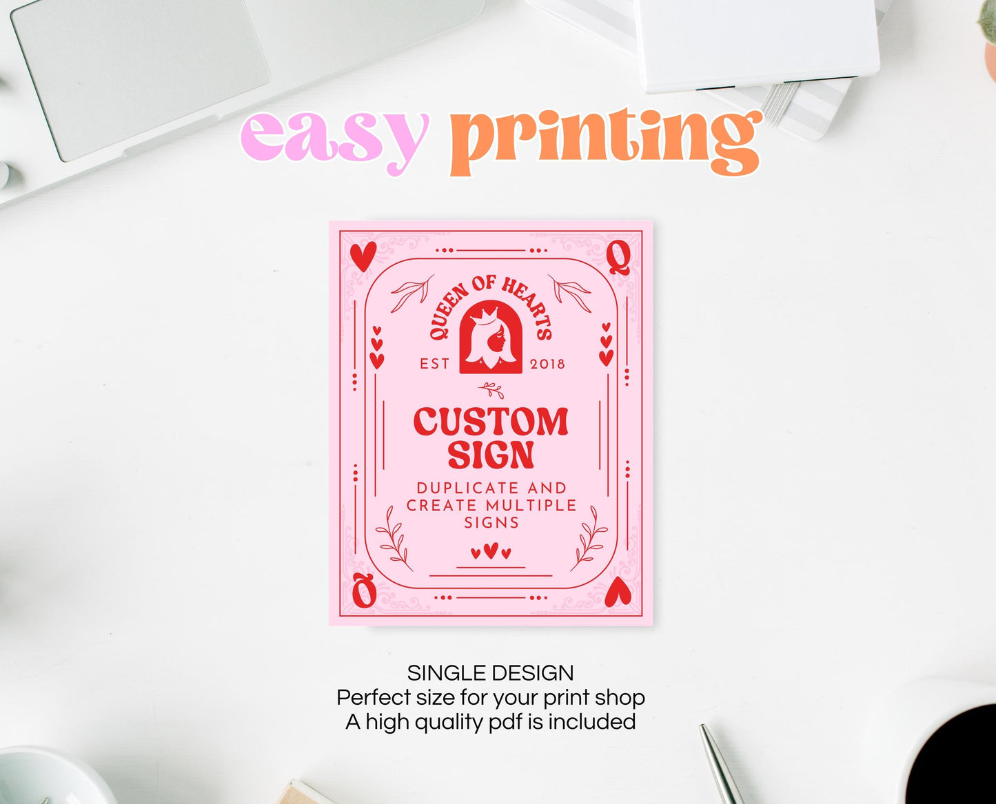 Editable Queen Of Hearts Birthday Custom Sign, Valentine's Birthday Sign, Pink Red Birthday Custom Poster, Download, Queen Card, VDC03