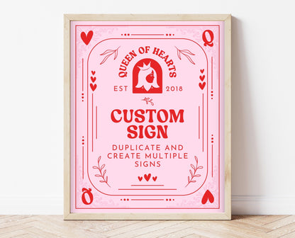 Editable Queen Of Hearts Birthday Custom Sign, Valentine's Birthday Sign, Pink Red Birthday Custom Poster, Download, Queen Card, VDC03