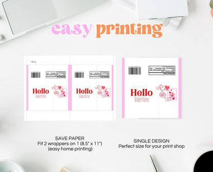 Editable Valentine's Day Chocolate Wrapper, Hello Valentine Chocolate Wrapper, Classroom Valentine's Treat, Friend Valentine Gift, Printable
