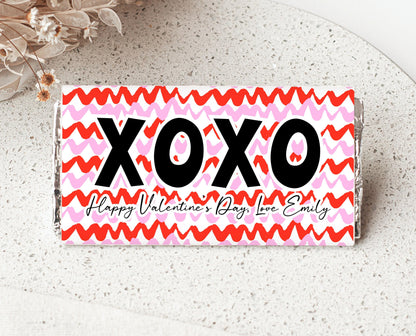 Editable Valentine's Day Chocolate Wrapper, Pink Red XOXO Chocolate Wrapper, Classroom Valentine's Treat, Friend Valentine Gift, Printable