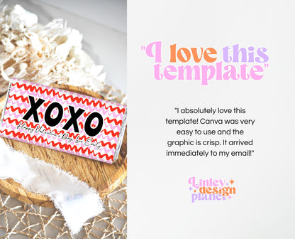 Editable Valentine's Day Chocolate Wrapper, Pink Red XOXO Chocolate Wrapper, Classroom Valentine's Treat, Friend Valentine Gift, Printable