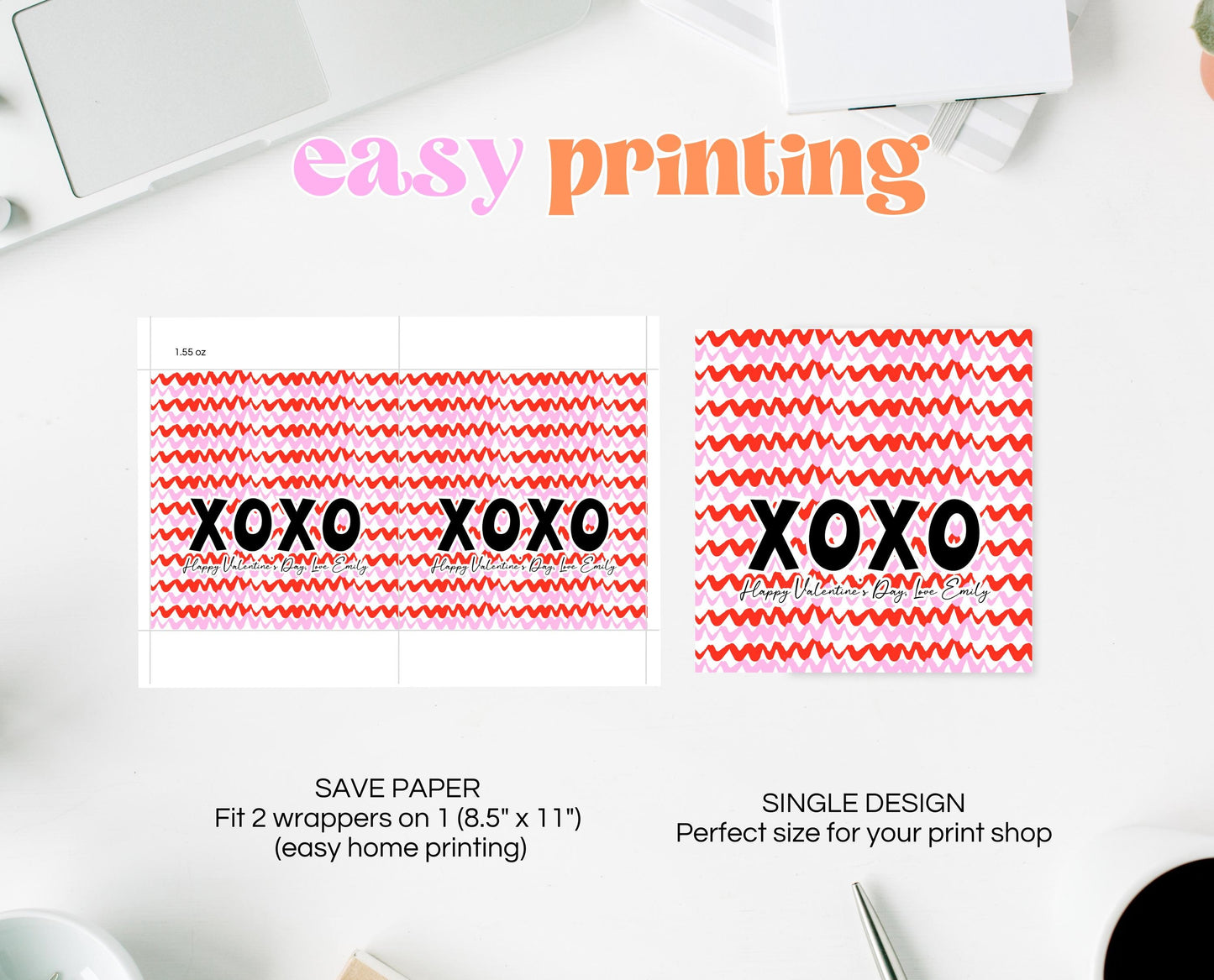 Editable Valentine's Day Chocolate Wrapper, Pink Red XOXO Chocolate Wrapper, Classroom Valentine's Treat, Friend Valentine Gift, Printable
