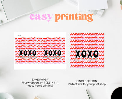 Editable Valentine's Day Chocolate Wrapper, Pink Red XOXO Chocolate Wrapper, Classroom Valentine's Treat, Friend Valentine Gift, Printable