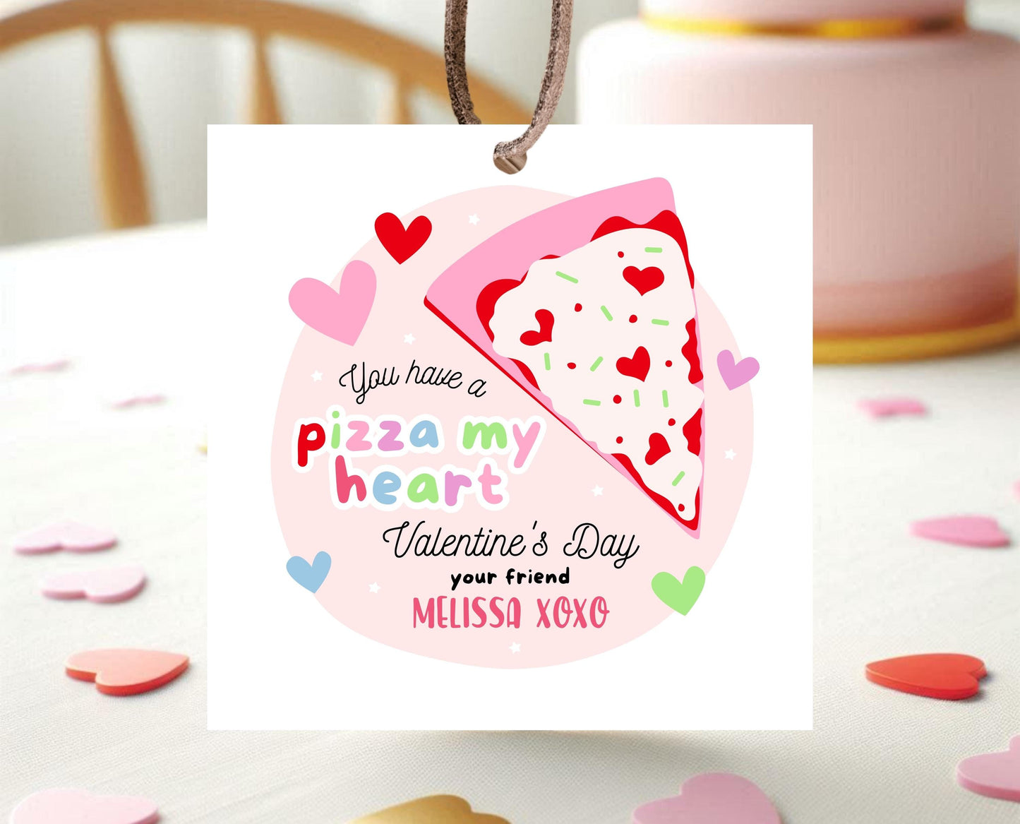 Editable Valentine's Day Favor Tag, Pizza of My Heart Valentine's Gift Tag, Happy Valentines Day Tag Printable Template