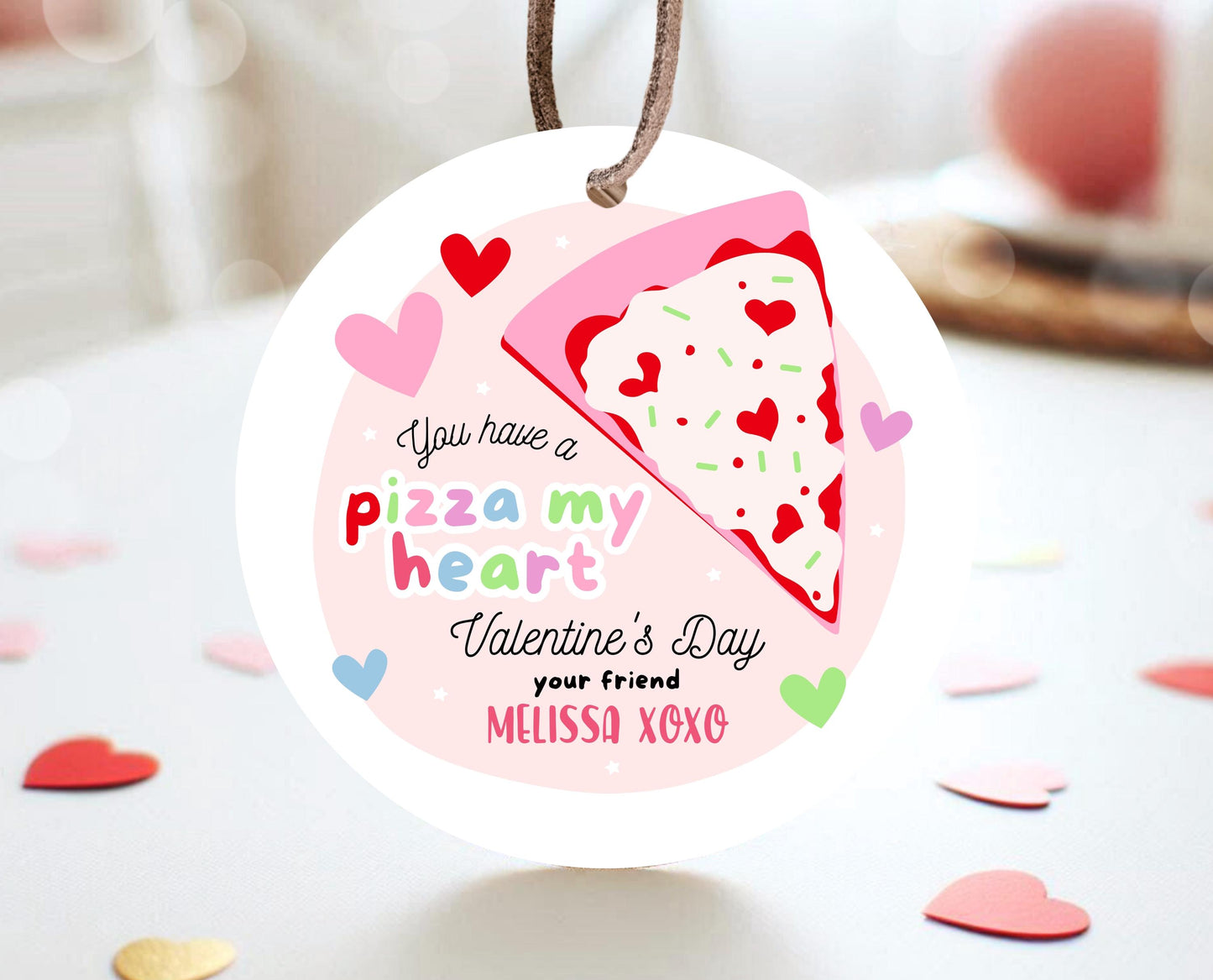 Editable Valentine's Day Favor Tag, Pizza of My Heart Valentine's Gift Tag, Happy Valentines Day Tag Printable Template