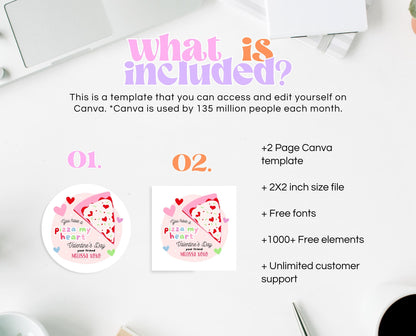 Editable Valentine's Day Favor Tag, Pizza of My Heart Valentine's Gift Tag, Happy Valentines Day Tag Printable Template