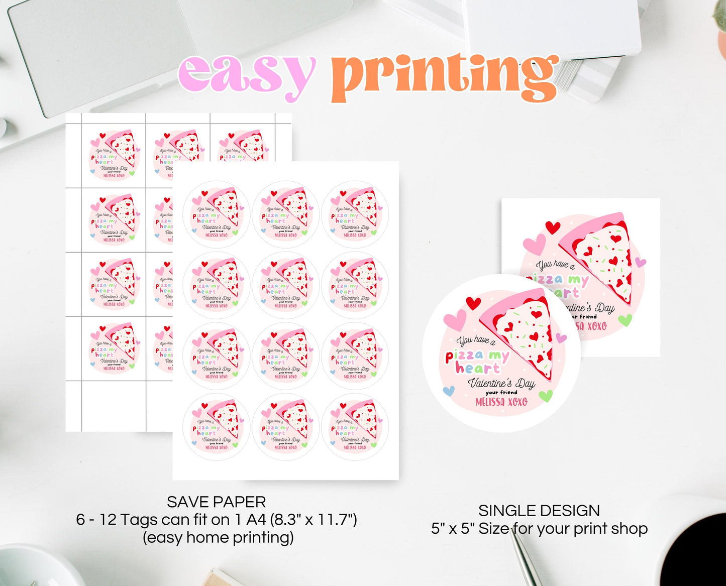 Editable Valentine's Day Favor Tag, Pizza of My Heart Valentine's Gift Tag, Happy Valentines Day Tag Printable Template
