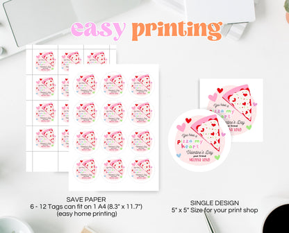 Editable Valentine's Day Favor Tag, Pizza of My Heart Valentine's Gift Tag, Happy Valentines Day Tag Printable Template