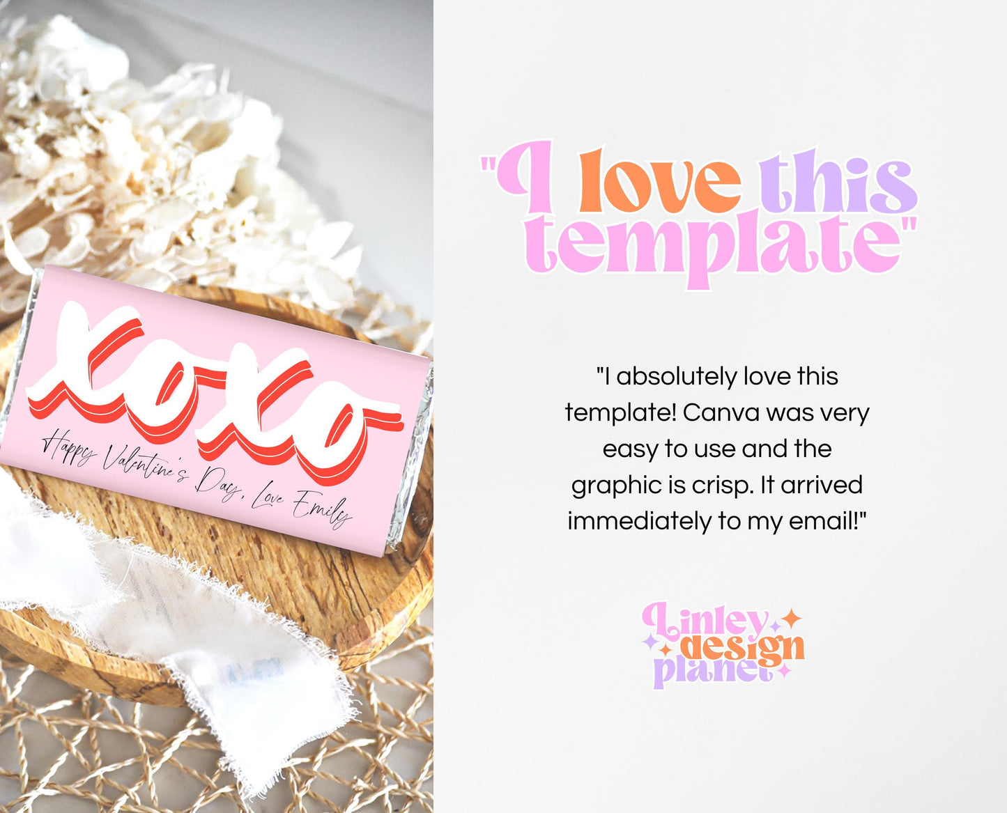 Editable Valentine's Day Chocolate Wrapper, Pink Red XOXO Chocolate Wrapper, Classroom Valentine's Treat, Friend Valentine Gift, Printable