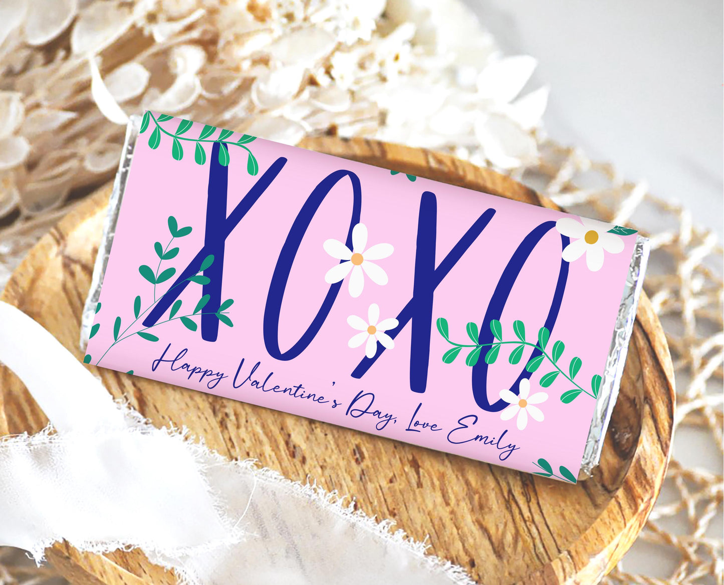 Editable Valentine's Day Chocolate Wrapper, Floral XOXO Chocolate Wrapper, Classroom Valentine's Treat, Friend Valentine Gift, Printable