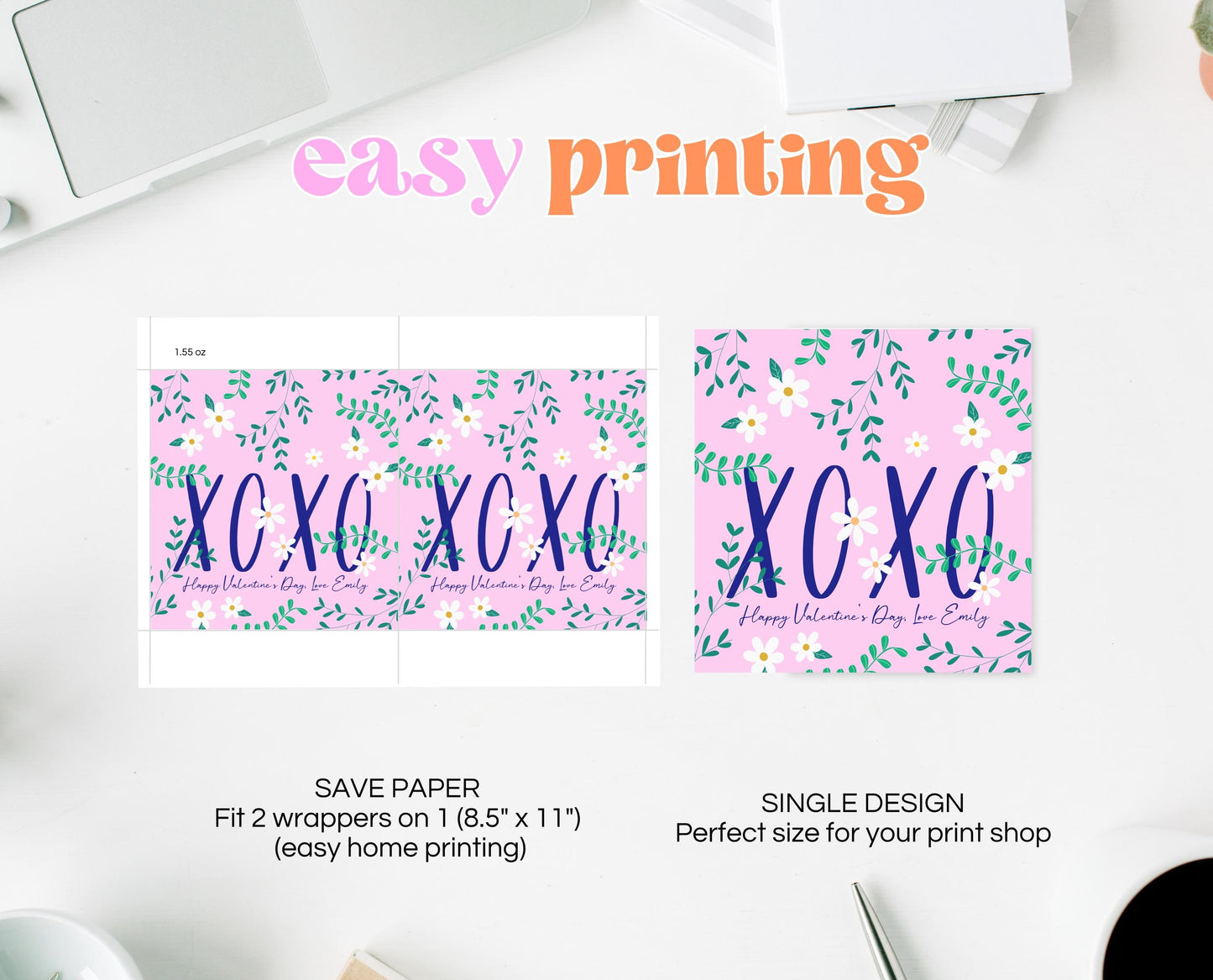 Editable Valentine's Day Chocolate Wrapper, Floral XOXO Chocolate Wrapper, Classroom Valentine's Treat, Friend Valentine Gift, Printable