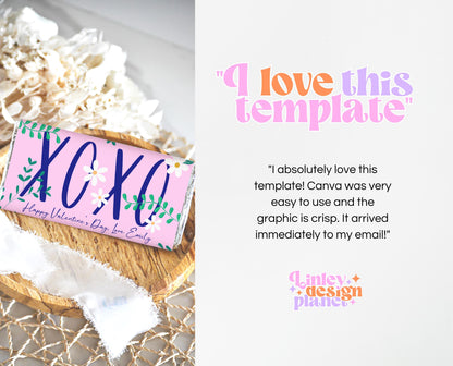 Editable Valentine's Day Chocolate Wrapper, Floral XOXO Chocolate Wrapper, Classroom Valentine's Treat, Friend Valentine Gift, Printable