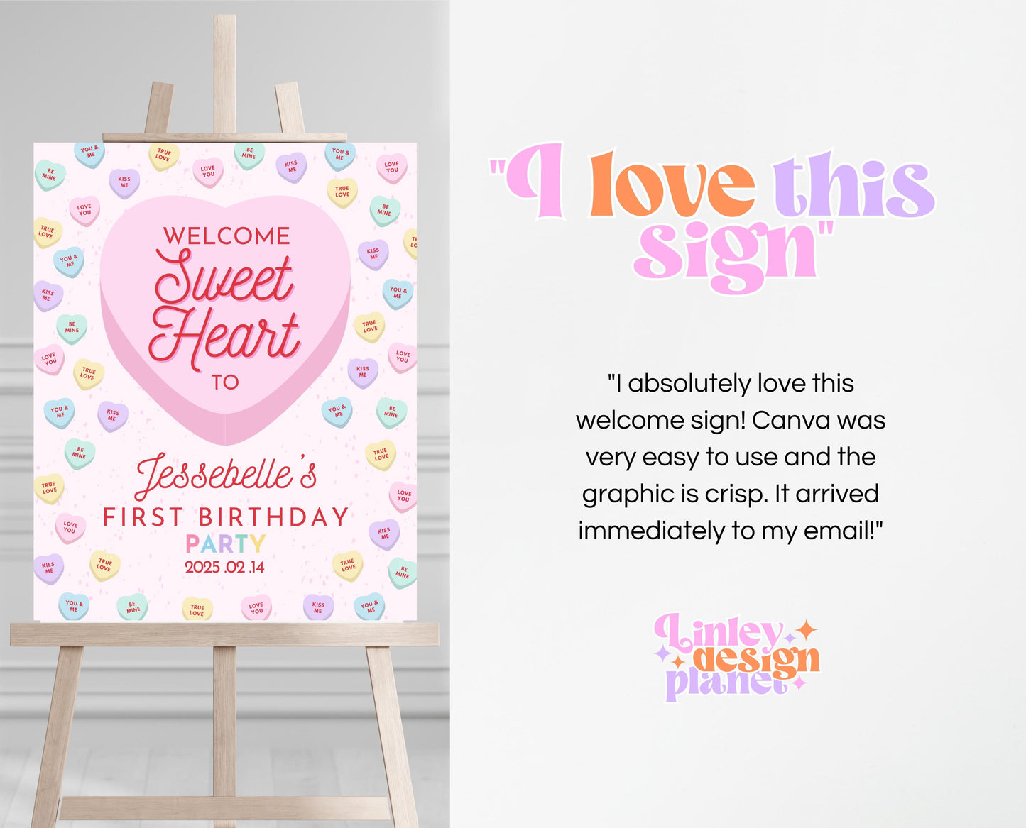 Editable Sweetheart Candy Birthday Welcome Sign, Conversation Hearts Theme Birthday, Sweetheart Party Sign, Pink Valentines Birthday, VDC04