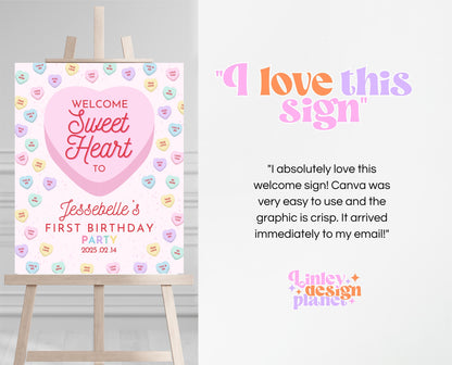 Editable Sweetheart Candy Birthday Welcome Sign, Conversation Hearts Theme Birthday, Sweetheart Party Sign, Pink Valentines Birthday, VDC04