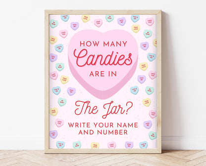 Editable Guess How Many Candies Sign, Hearts Candy Theme Birthday, Little Sweetheart Candy, Valentines Birthday Game, Printable, VDC04