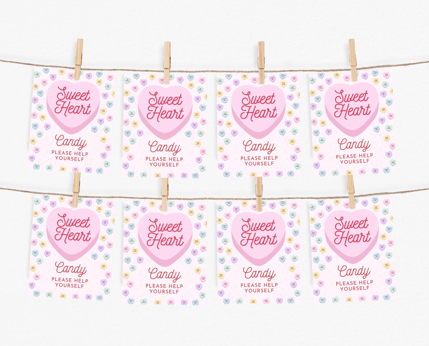 Editable Heart Candy Birthday Sign Bundle, Conversation Hearts Theme Birthday Signs, Sweetheart Party Sign, Pink Valentines Birthday, VDC04