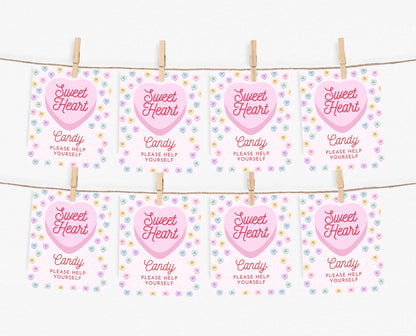 Editable Heart Candy Birthday Sign Bundle, Conversation Hearts Theme Birthday Signs, Sweetheart Party Sign, Pink Valentines Birthday, VDC04