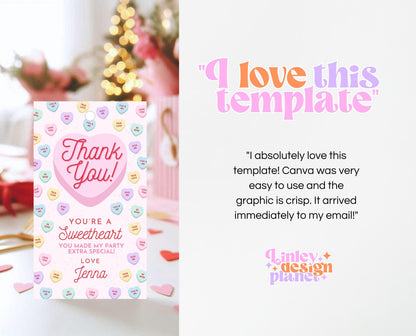 Editable Sweetheart Candy Birthday Favor Tag, Conversation Hearts Theme Birthday, Sweetheart Party Thank You Tag, Valentines Birthday, VDC04