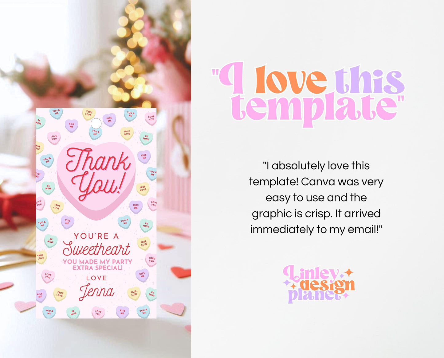 Editable Sweetheart Candy Birthday Favor Tag, Conversation Hearts Theme Birthday, Sweetheart Party Thank You Tag, Valentines Birthday, VDC04
