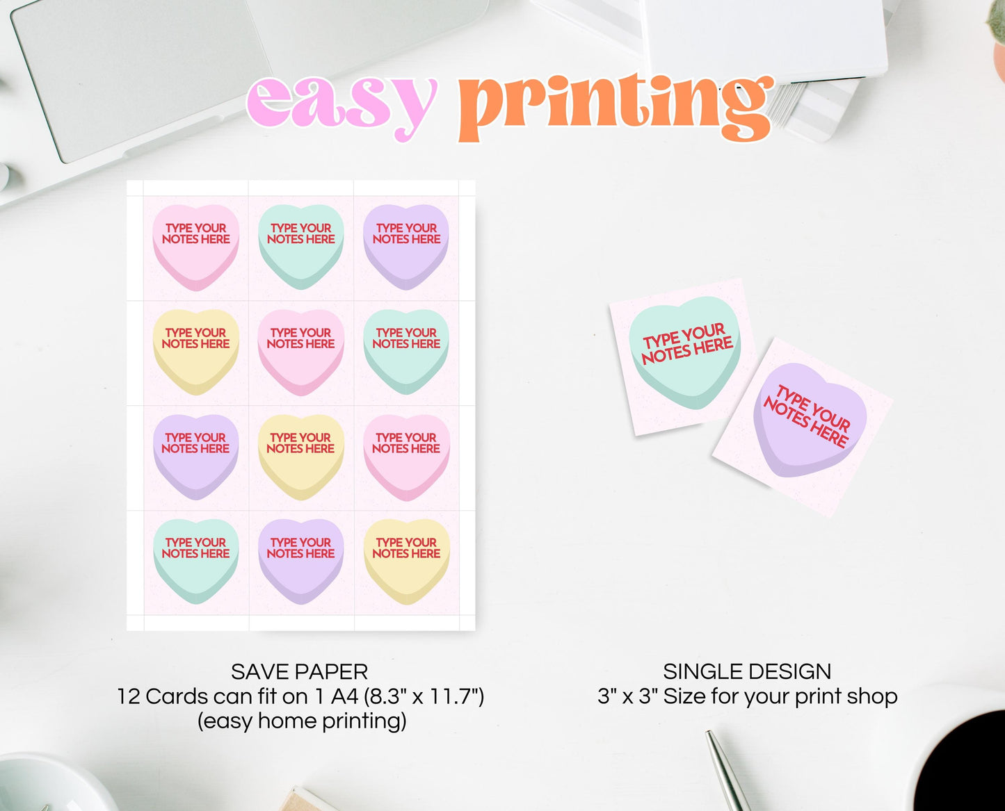 Editable Sweetheart Candy Note Cards, Conversation Hearts Theme Notes, Sweetheart Notes, Valentine Notes, Instant Download, Printable, VDC04