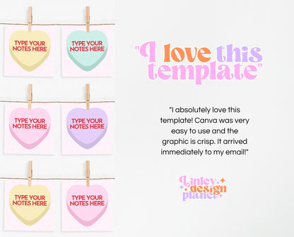 Editable Sweetheart Candy Note Cards, Conversation Hearts Theme Notes, Sweetheart Notes, Valentine Notes, Instant Download, Printable, VDC04