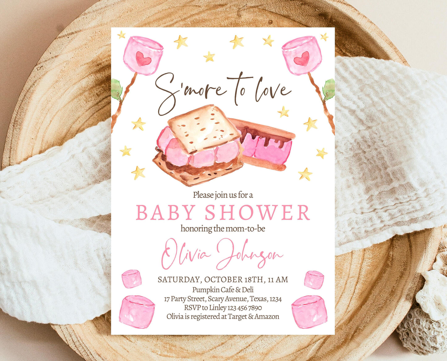 Editable S'more to Love Baby Shower Invitation, S'mores Baby Shower Invite, Valentine S'more Fun Baby Shower Invite, Printable, VDC05