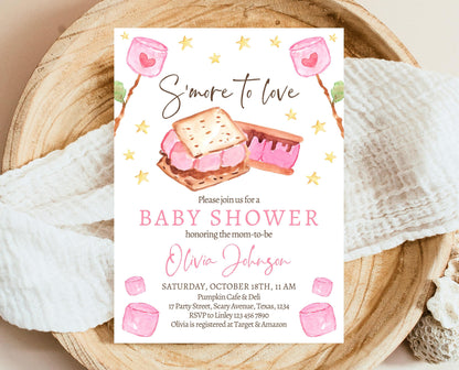 Editable S'more to Love Baby Shower Invitation, S'mores Baby Shower Invite, Valentine S'more Fun Baby Shower Invite, Printable, VDC05