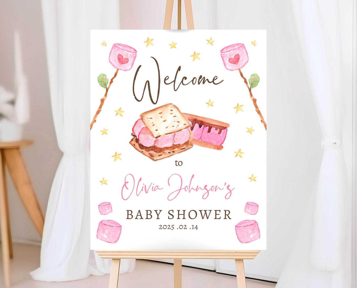 Editable S'more to Love Baby Shower Welcome Sign, S'mores Baby Shower Sign, Valentine S'more Fun Baby Shower Welcome Sign, Printable, VDC05