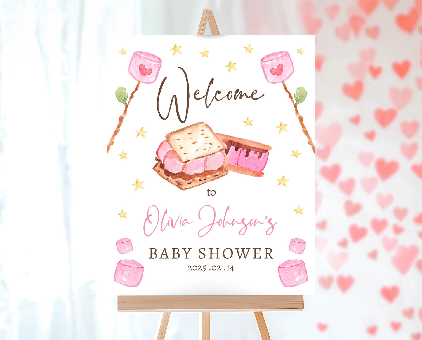 Editable S'more to Love Baby Shower Welcome Sign, S'mores Baby Shower Sign, Valentine S'more Fun Baby Shower Welcome Sign, Printable, VDC05